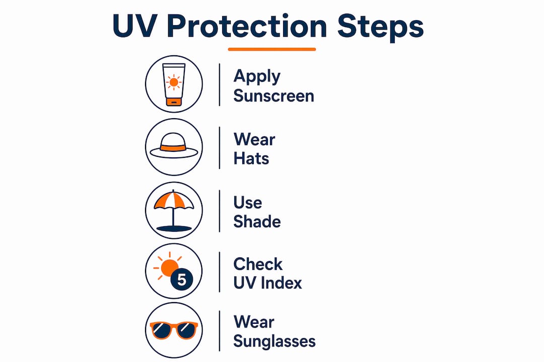 Infographic showing UV protection steps for children