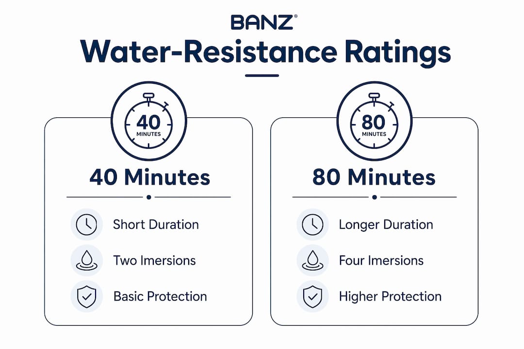 Infographic comparing water-resistant sunscreen durations and features