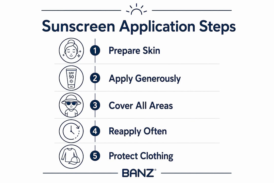 Infographic showing sunscreen application steps