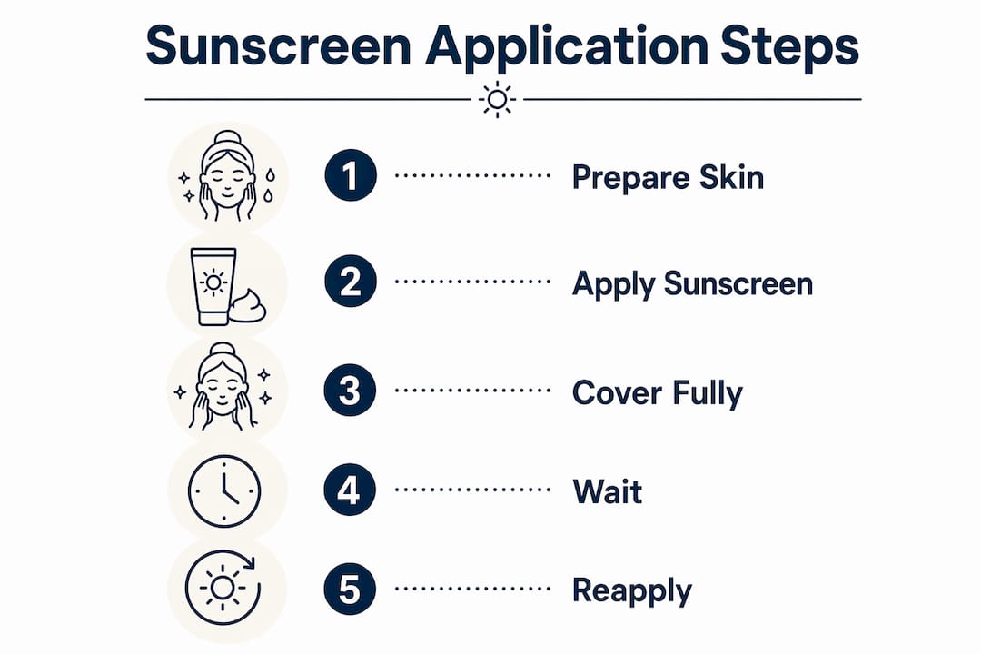 Infographic illustrating toddler sunscreen application steps