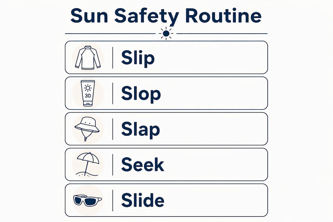 Infographic showing sun safety routine steps