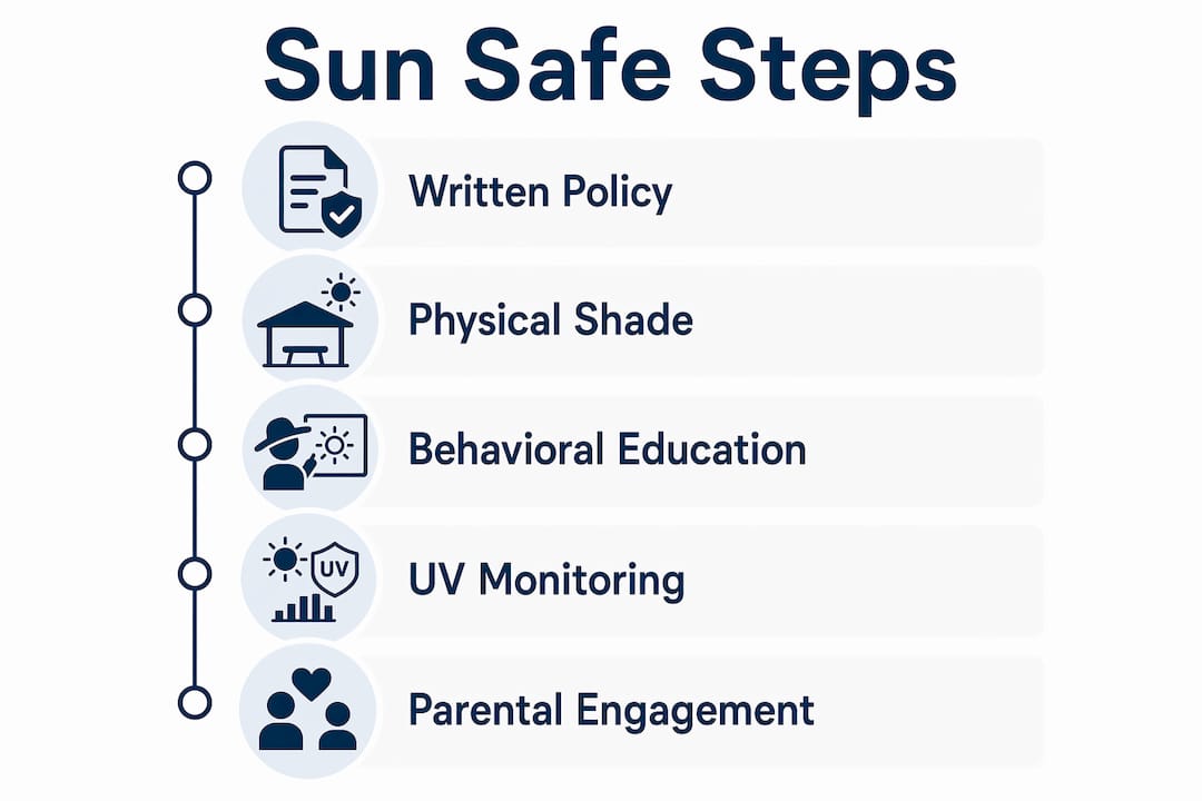 Infographic showing five sun safe school environment steps