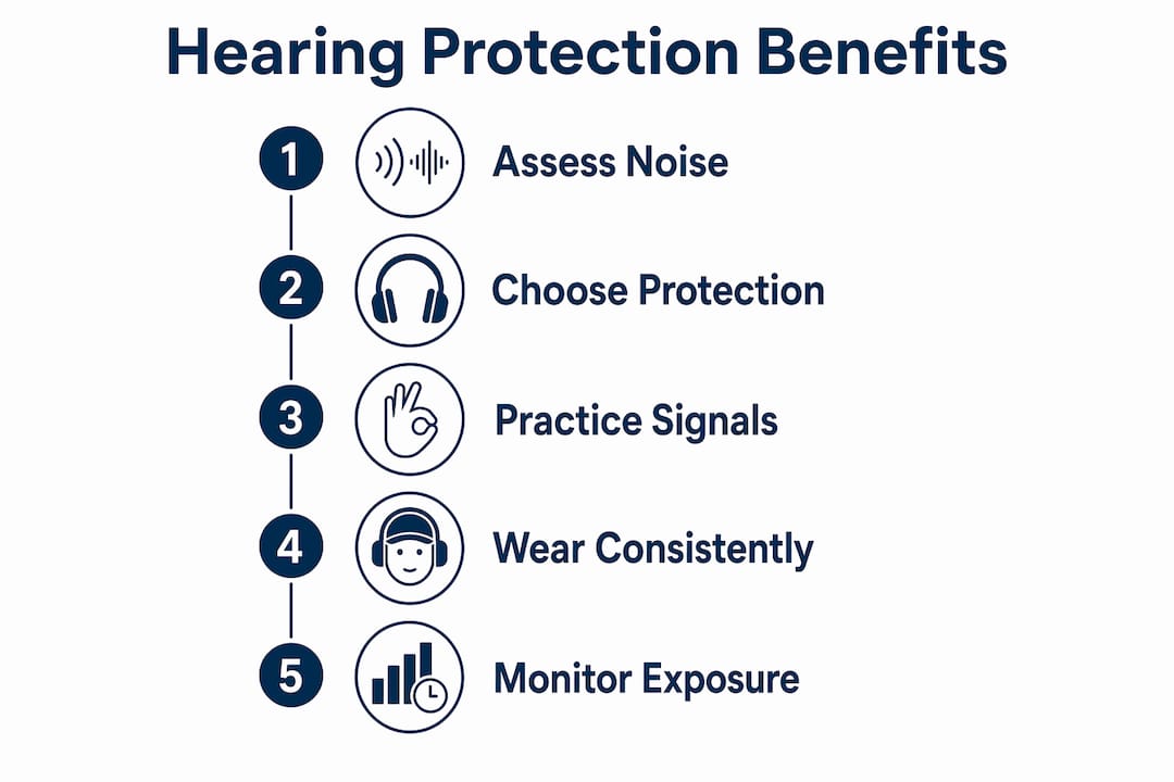 Infographic showing steps to effective hearing protection