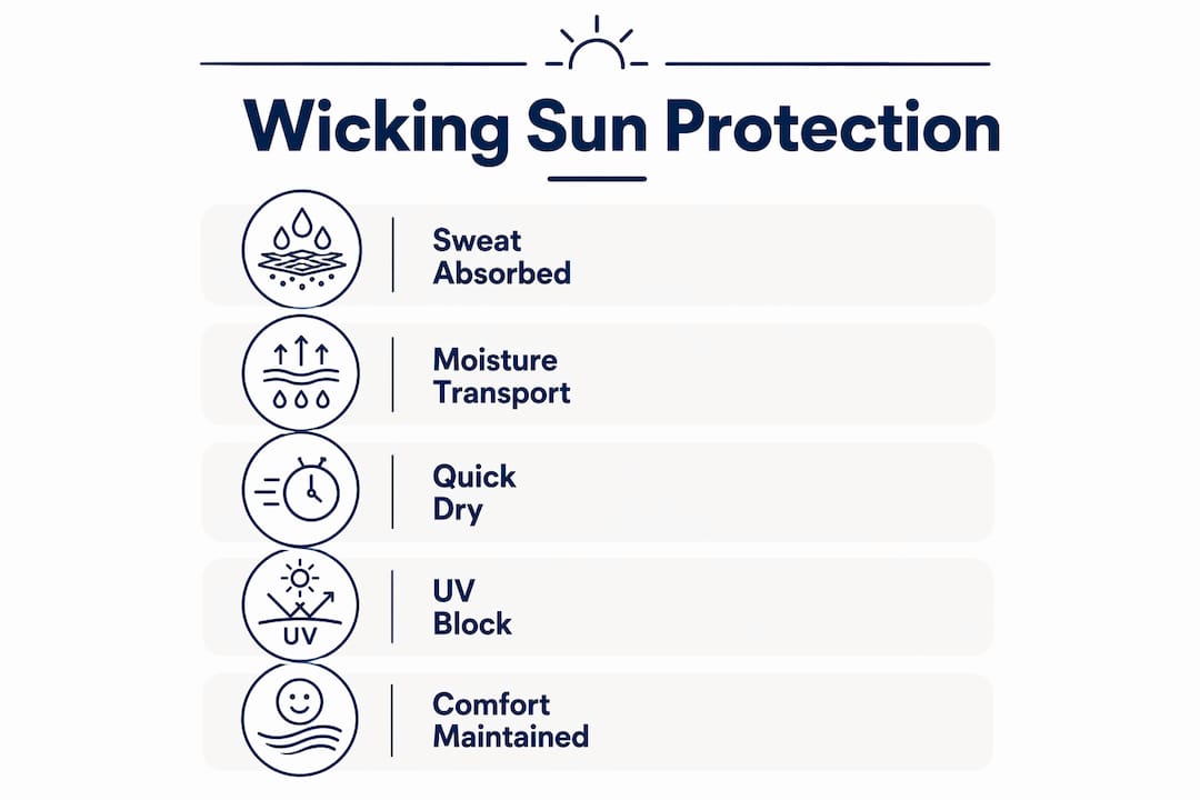 Infographic illustrating moisture wicking sun protection process