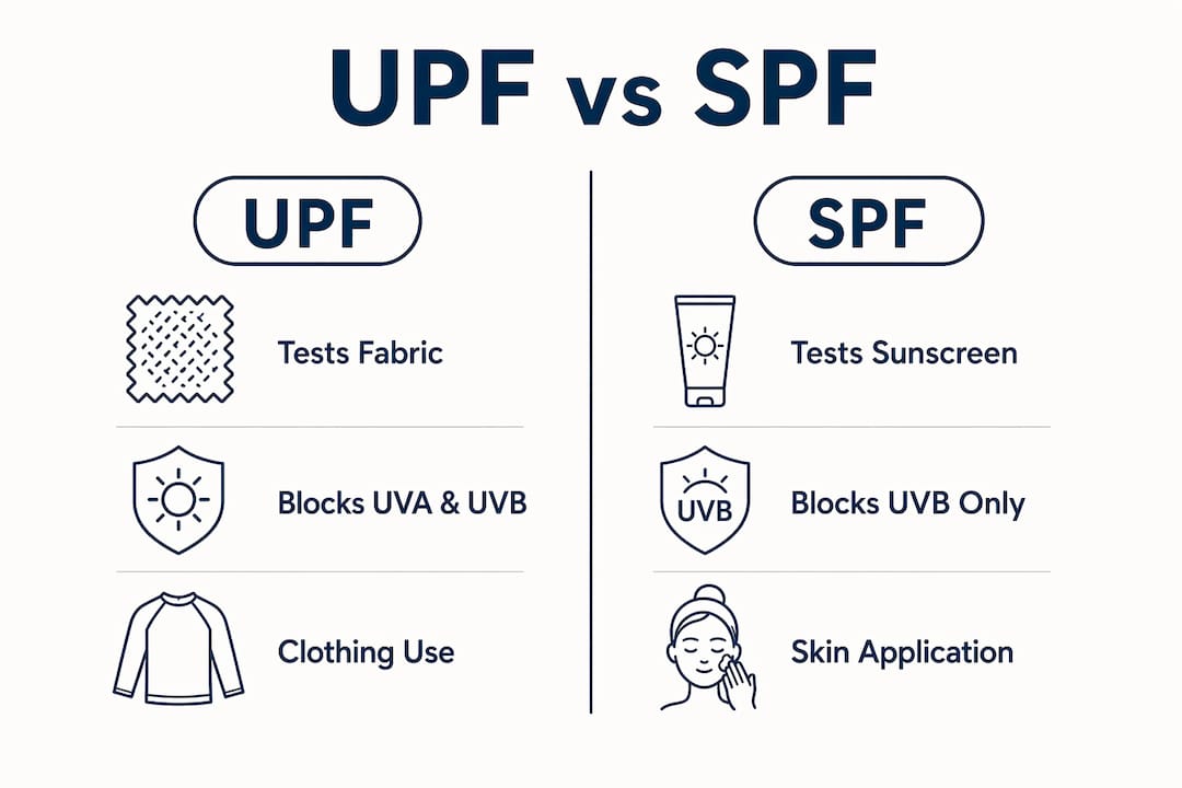 Infographic comparing UPF and SPF sun protection metrics