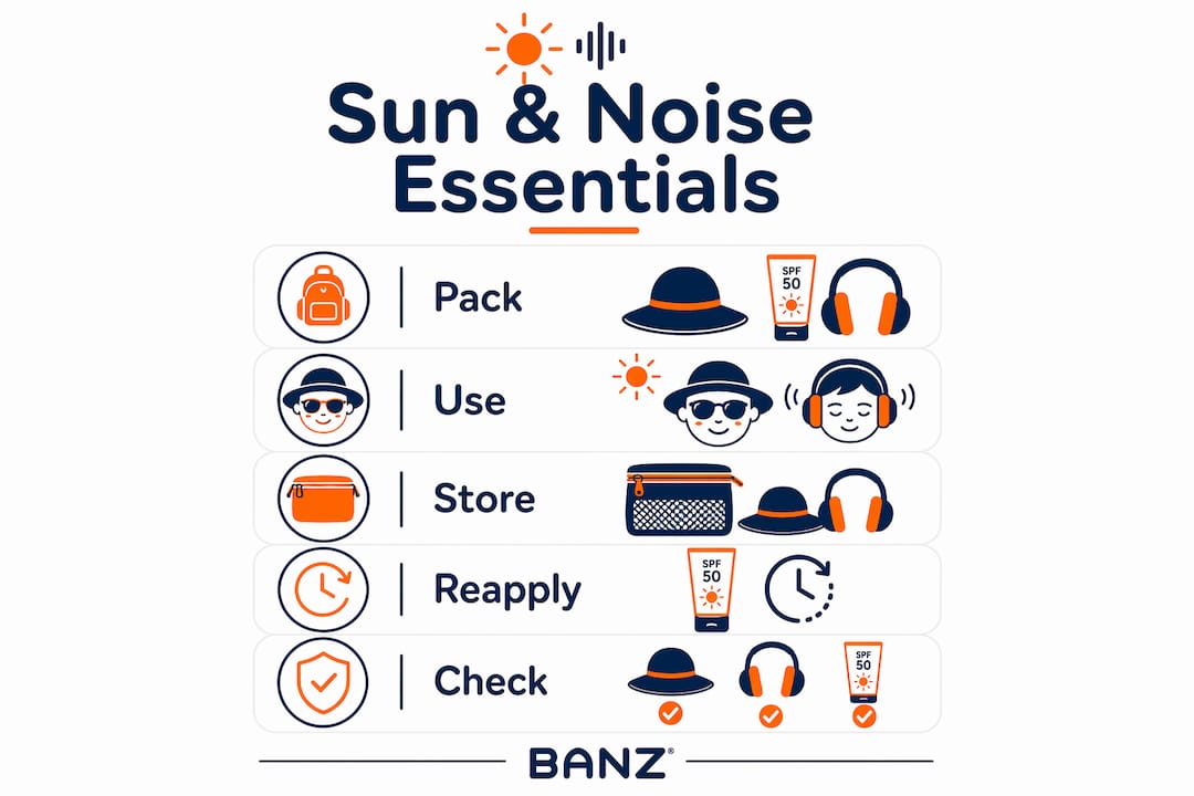 Infographic with steps for sun and noise protection