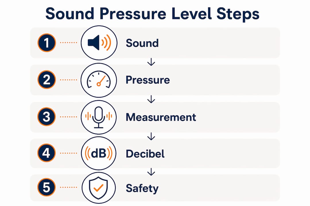 Infographic illustrating steps of sound pressure level measurement