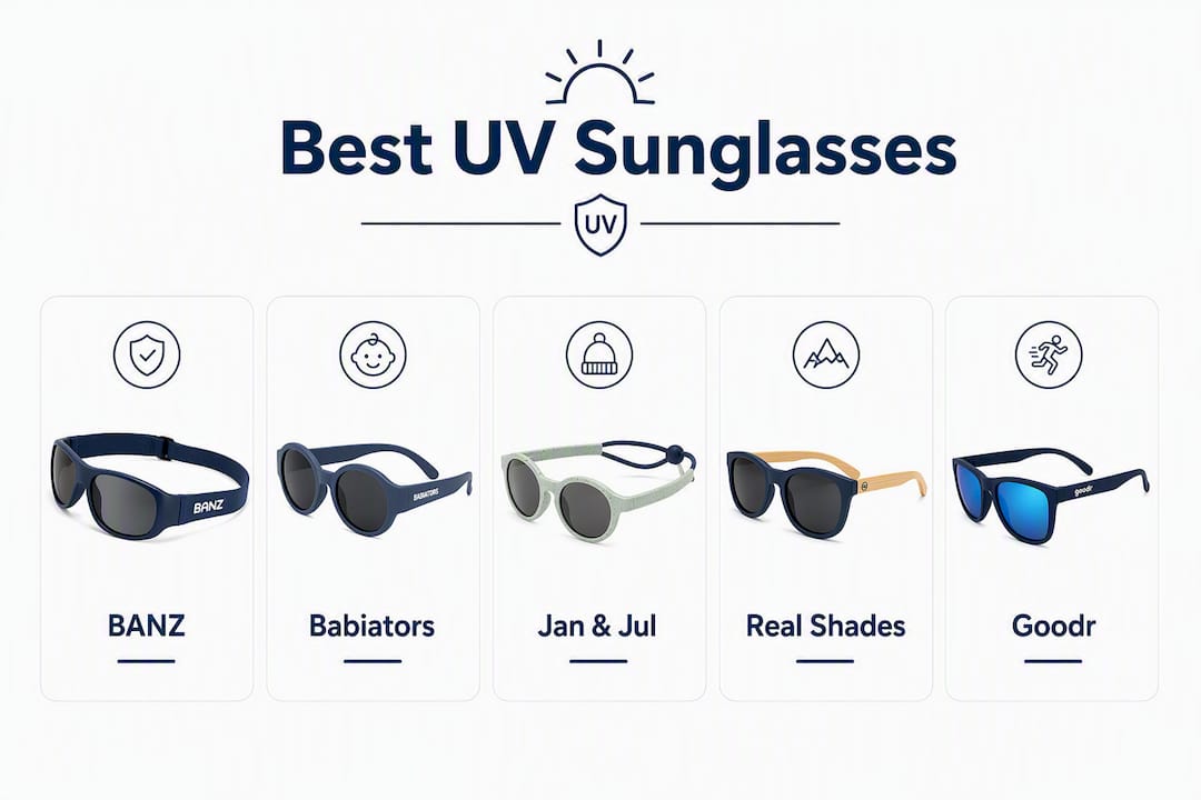 Infographic showing top kids UV sunglasses brands