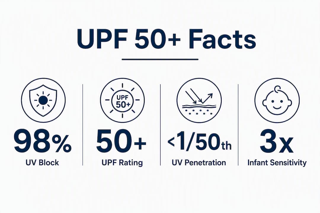 Infographic showing key UPF 50+ protection stats
