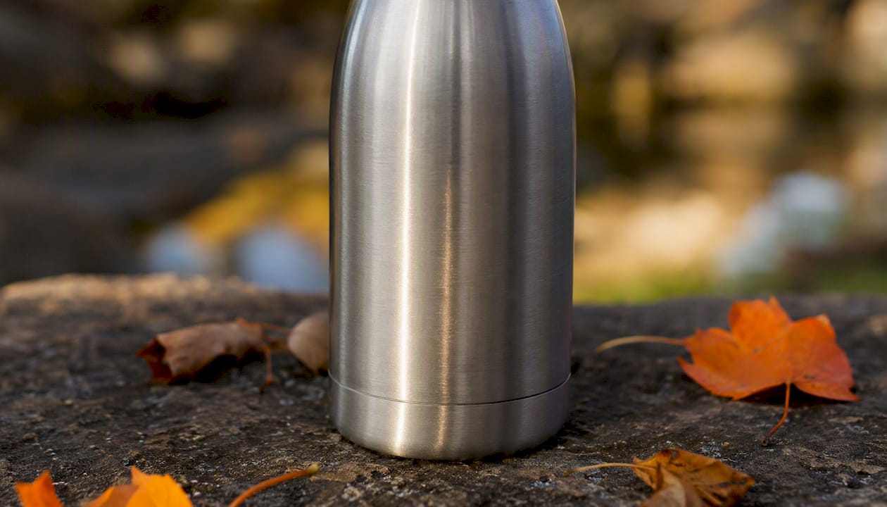 Close-up stainless steel bottle walls
