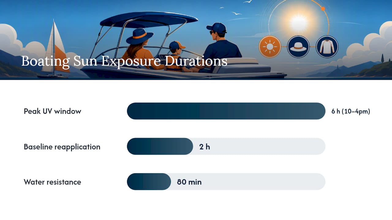Diagram showing key boating sun exposure facts and timings