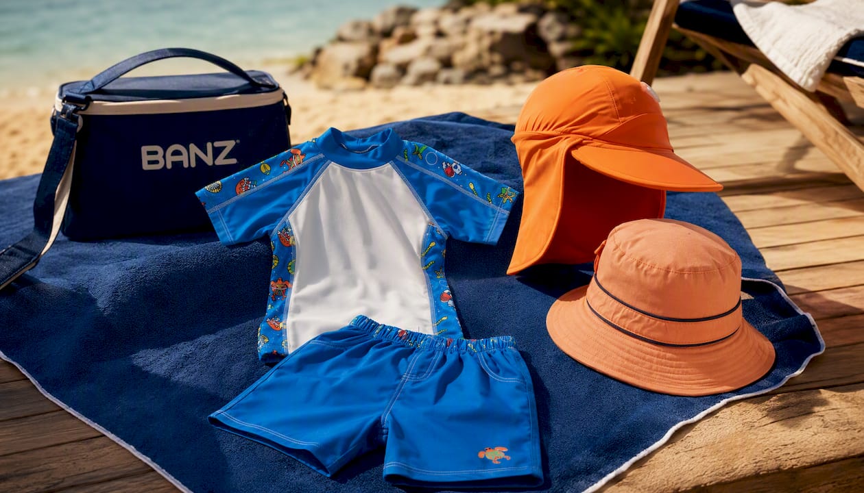 Short Sleeve Rash Guard and Board Shorts Set Coolgardie Blue Size 4