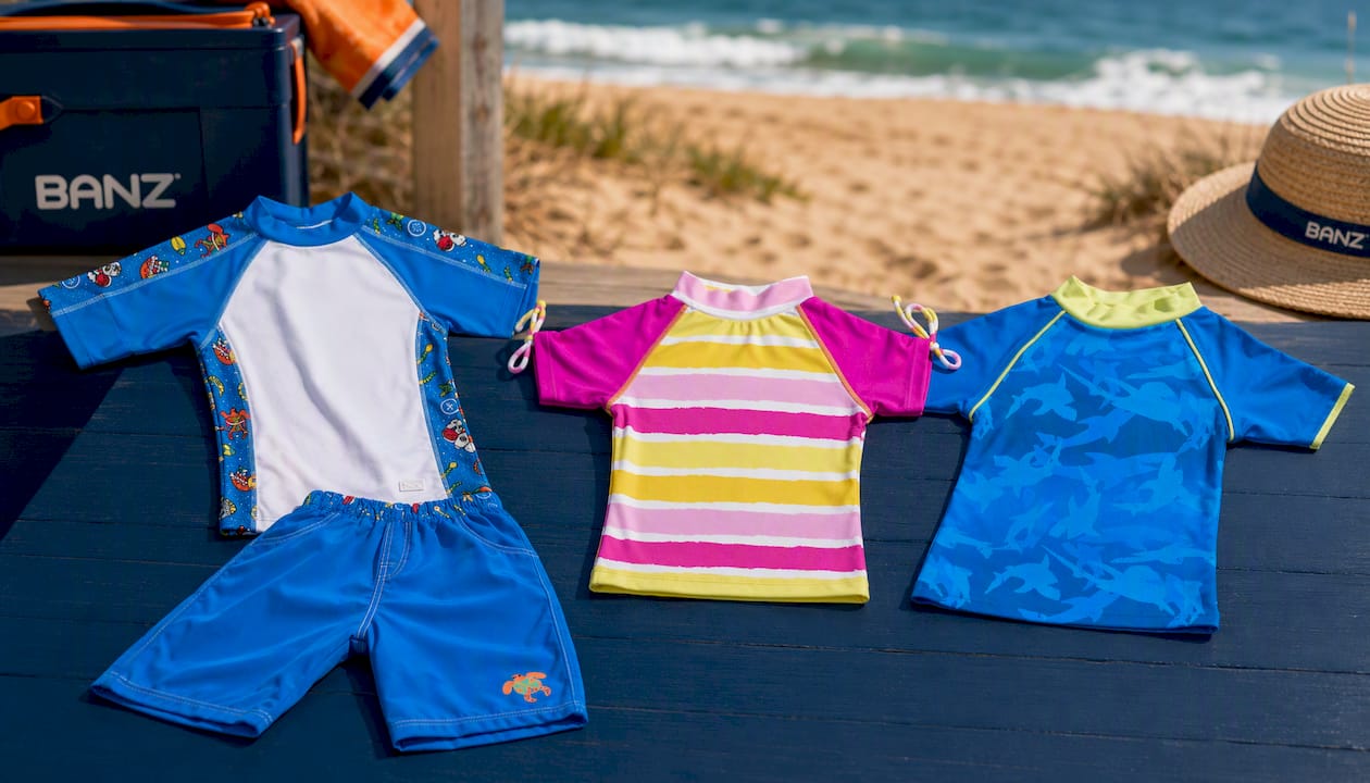 Short Sleeve Rash Guard and Board Shorts Set Coolgardie Blue Size 4