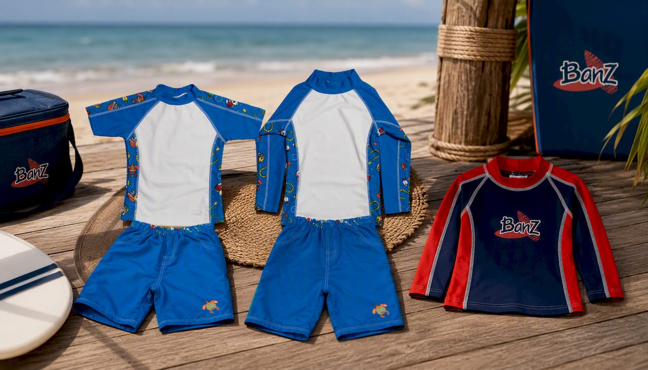 Short Sleeve Rash Guard and Board Shorts Set Coolgardie Blue Size 4
