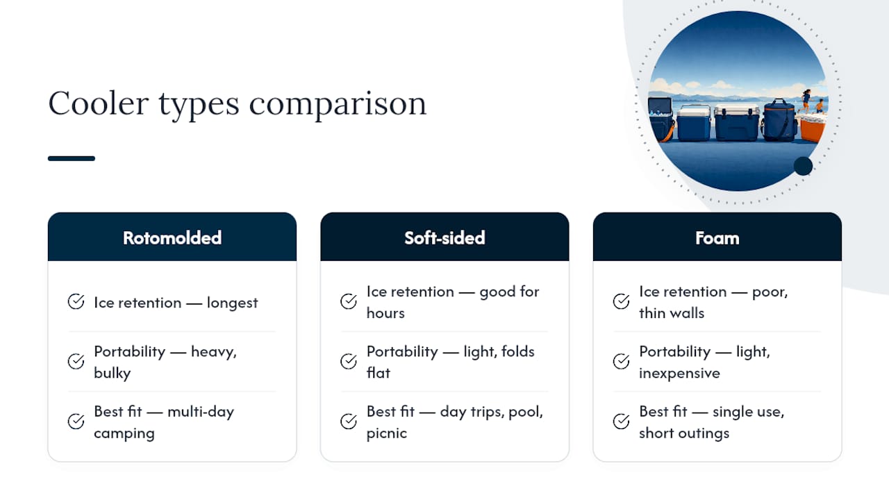 Cooler type comparison for ice retention