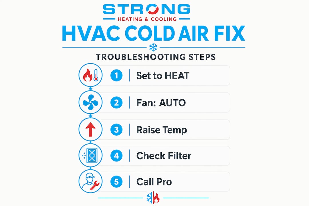 What Causes Hvac To Blow Cold Air When Heating 3 Infographic Showing Hvac Troubleshooting Flow