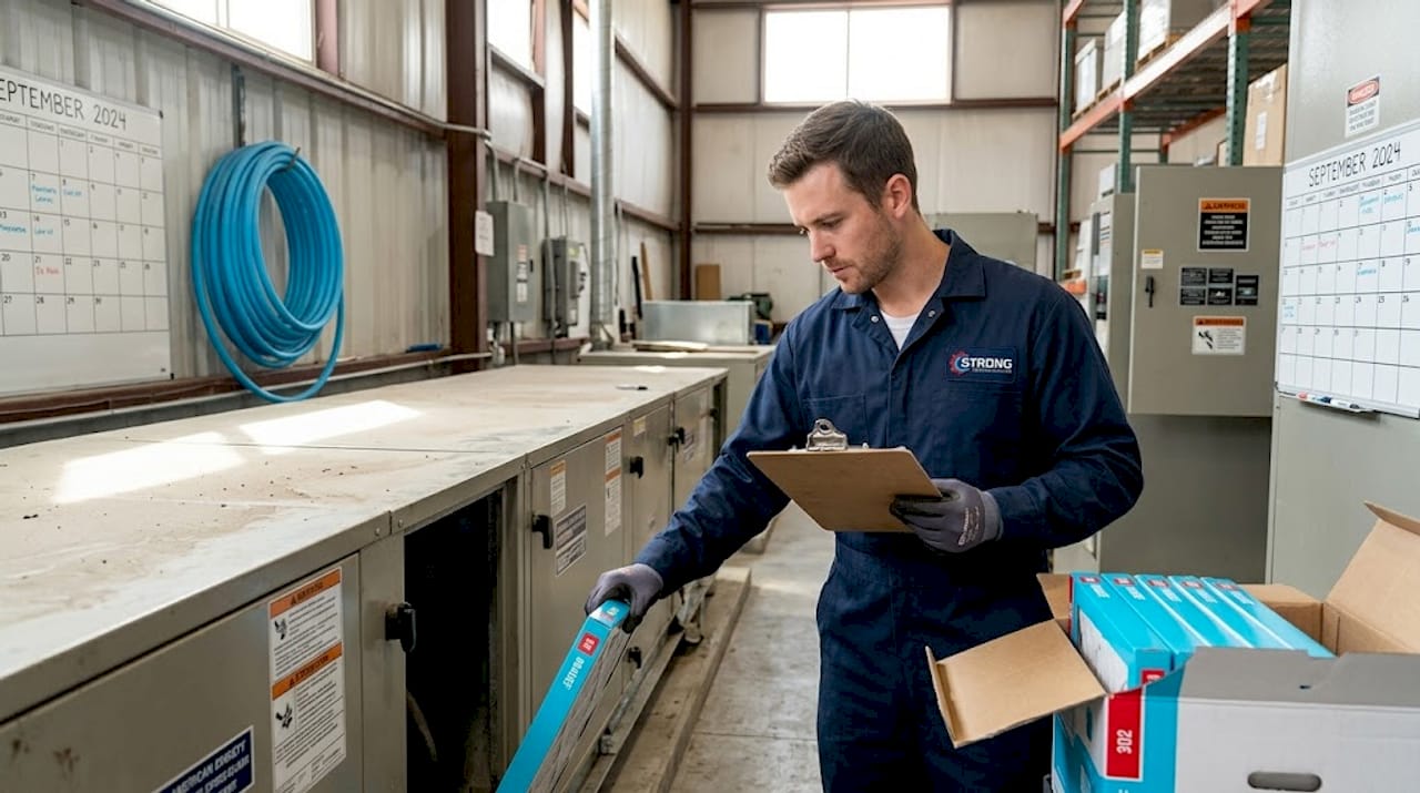 Commercial Hvac Best Practices For Facility Managers 3 Technician Replacing Filter During Hvac Maintenance