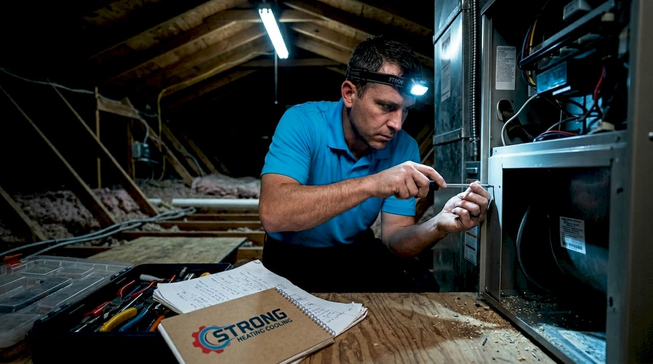 Why Hvac Warranty Covers Emergency Repairs 3 Technician Performing Emergency Hvac Repair In Basement