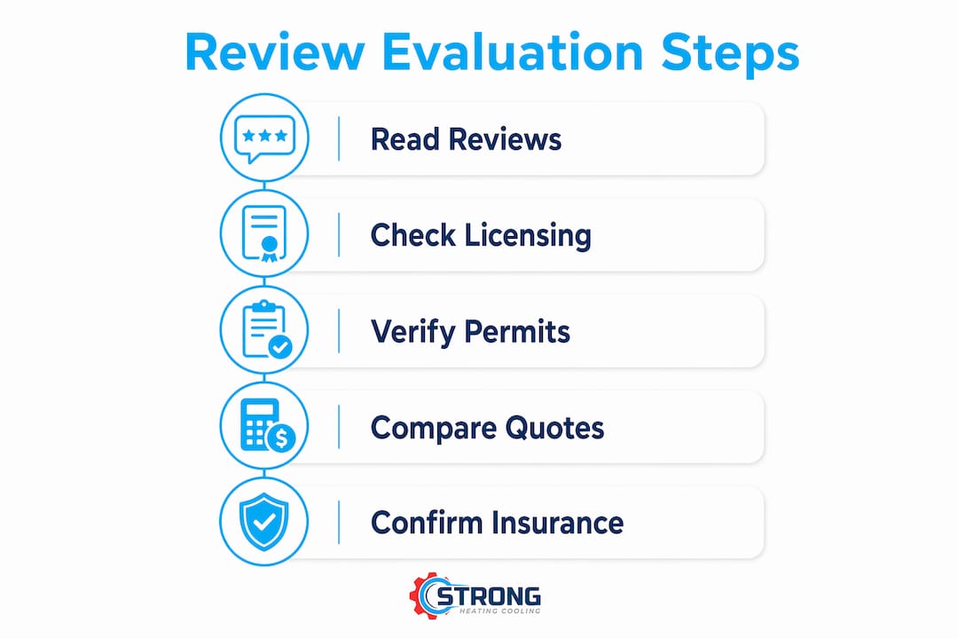 Reading Hvac Contractor Reviews: A Colorado Springs Guide 4 Infographic Outlining Steps To Evaluate Hvac Contractor Reviews
