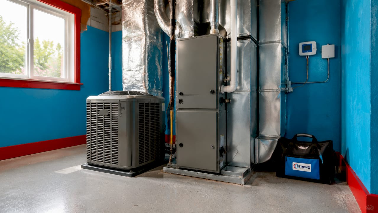 Close-up of residential HVAC system components