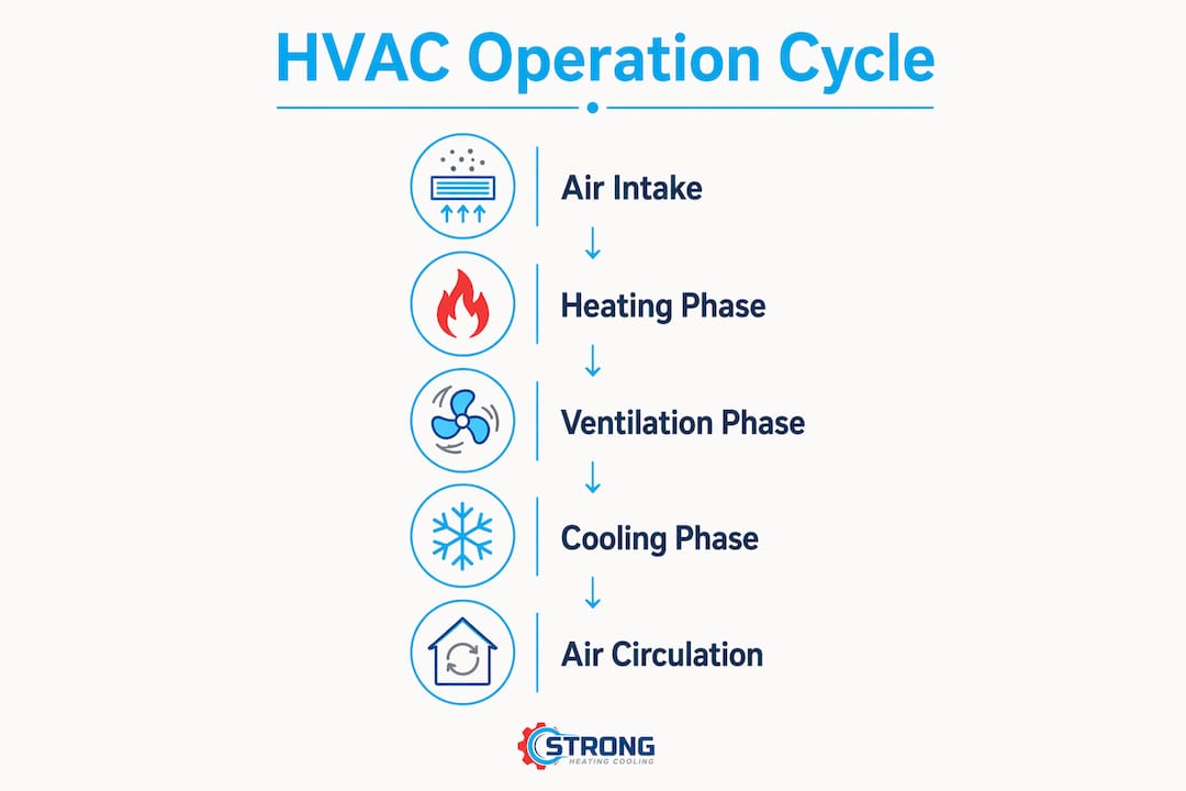 Infographic illustrating HVAC operational cycle