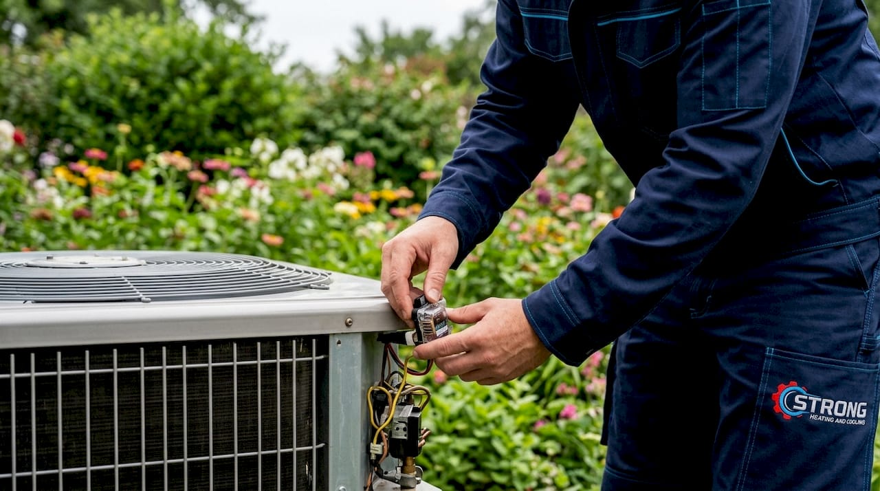 Technician installing predictive maintenance sensor outside