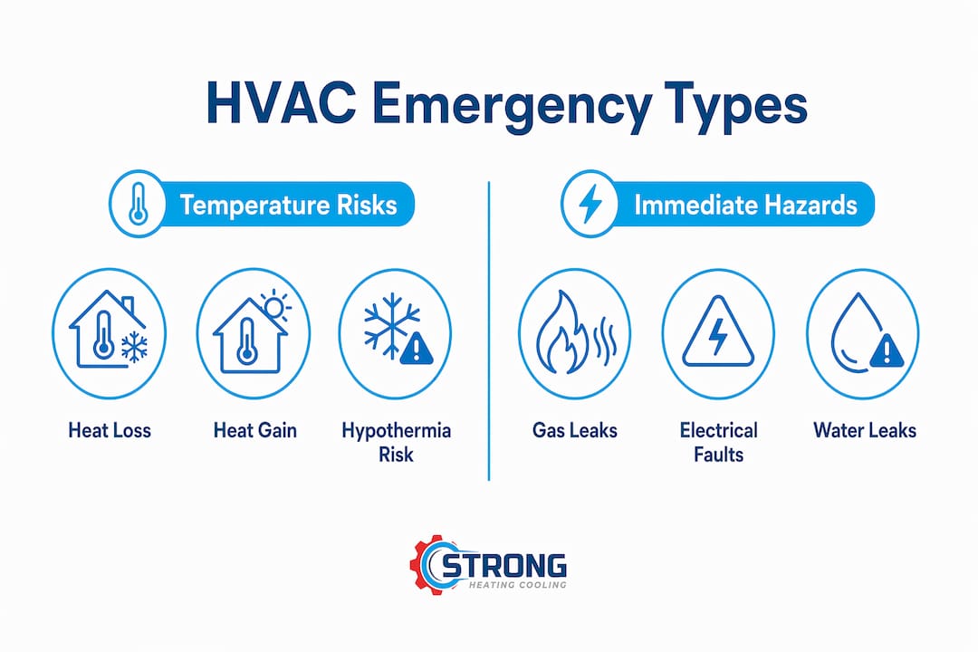 Infographic comparing HVAC emergency categories