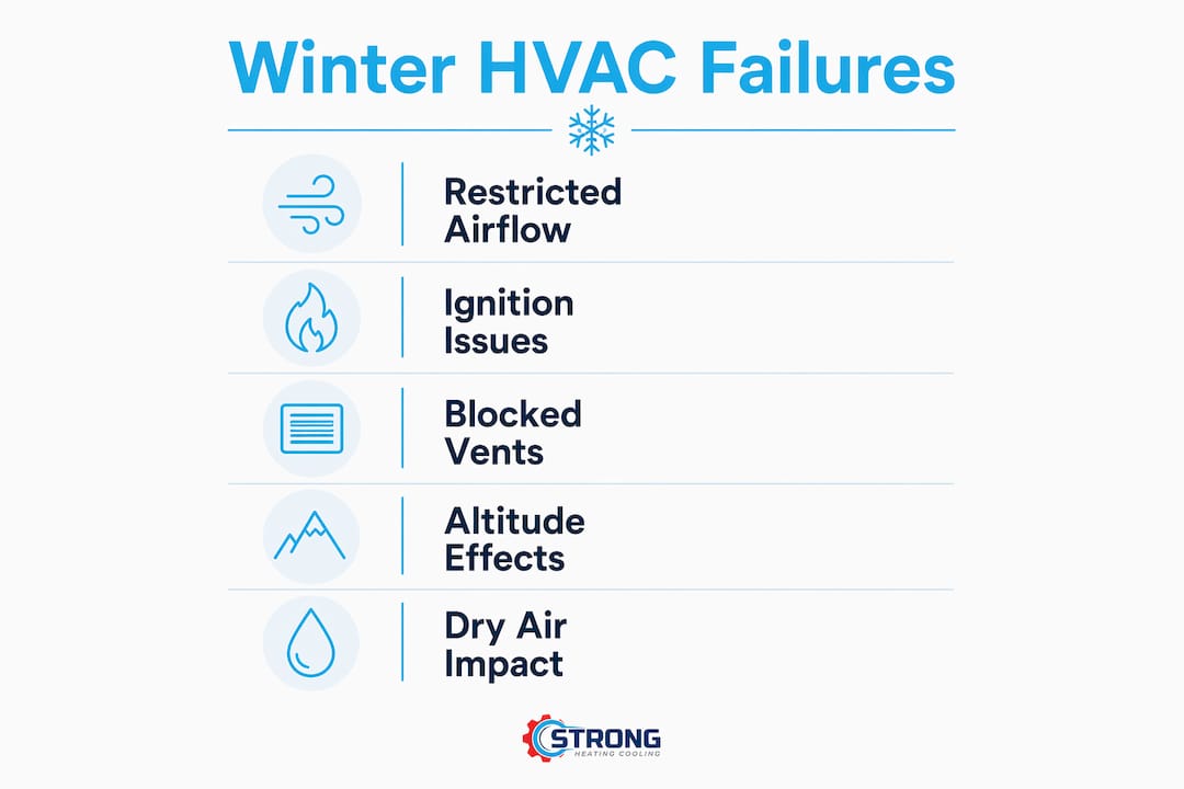 Infographic of common winter HVAC failure types in Colorado