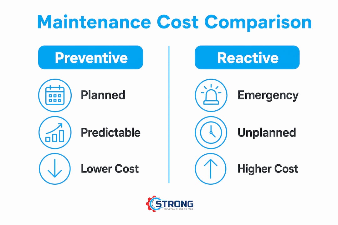 Infographic comparing preventive maintenance and reactive repairs costs