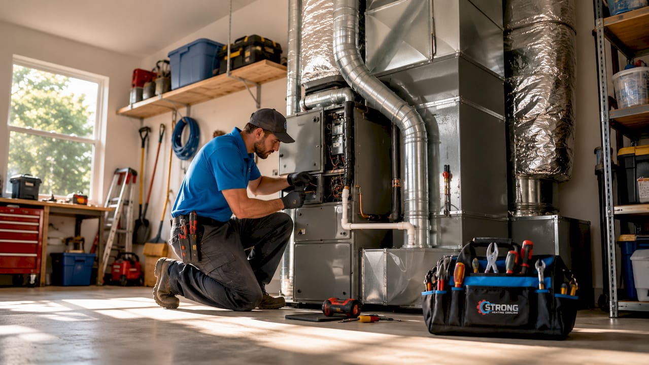 Oversized HVAC furnace in home utility room