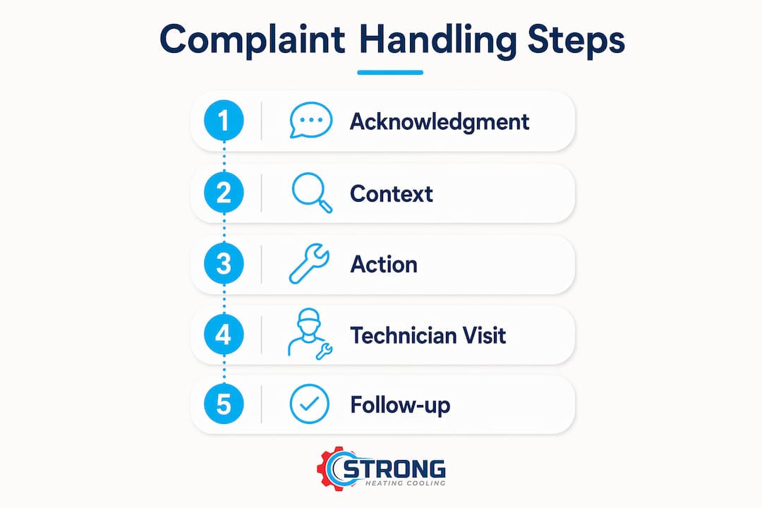 Infographic showing five steps of HVAC complaint handling