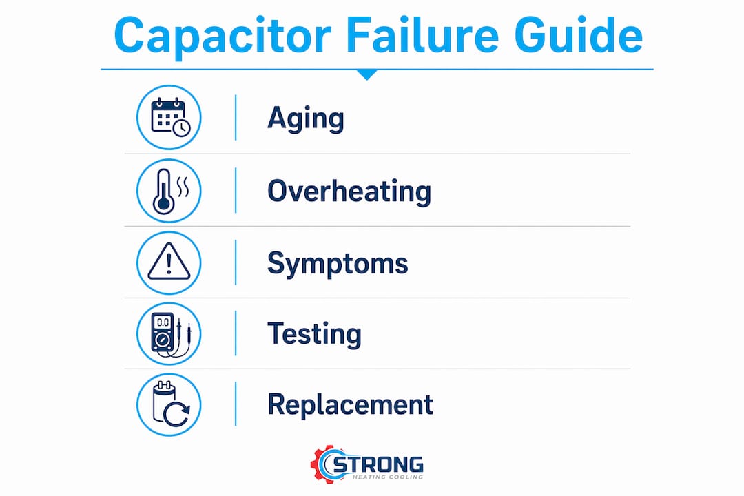 Vertical flow infographic of HVAC capacitor failure process