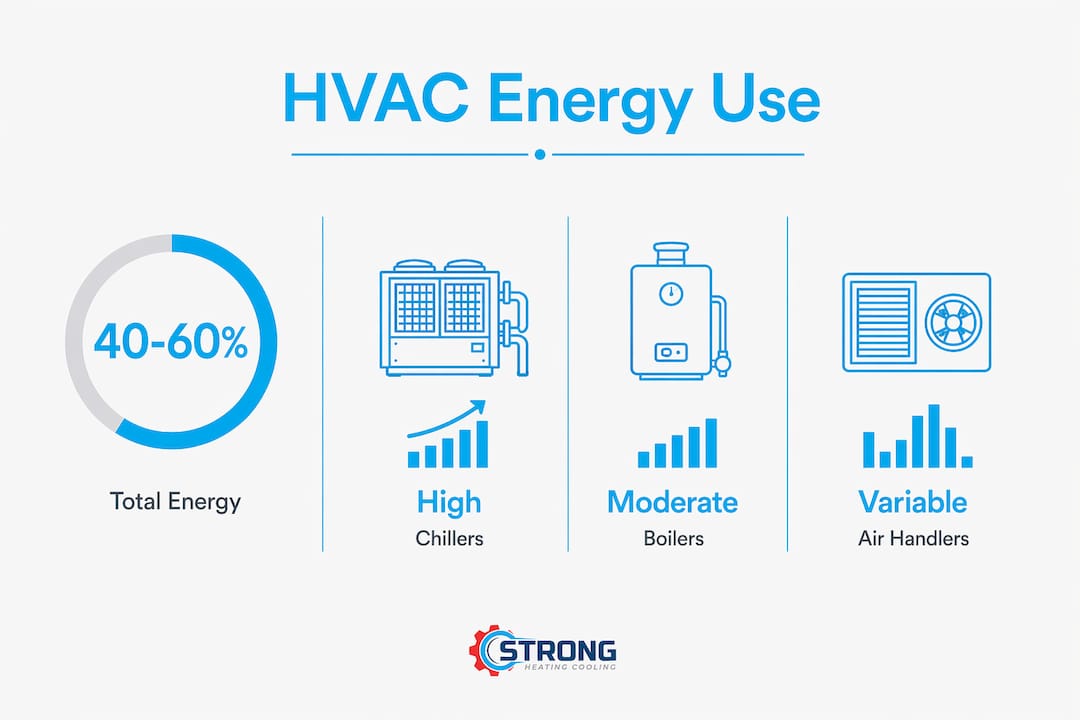 Infographic illustrating key HVAC energy consumption components