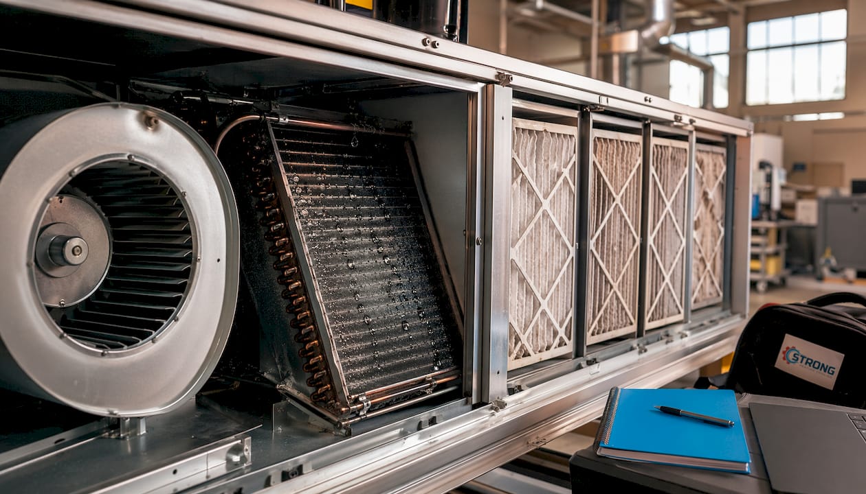 Detailed internal components of air handler unit