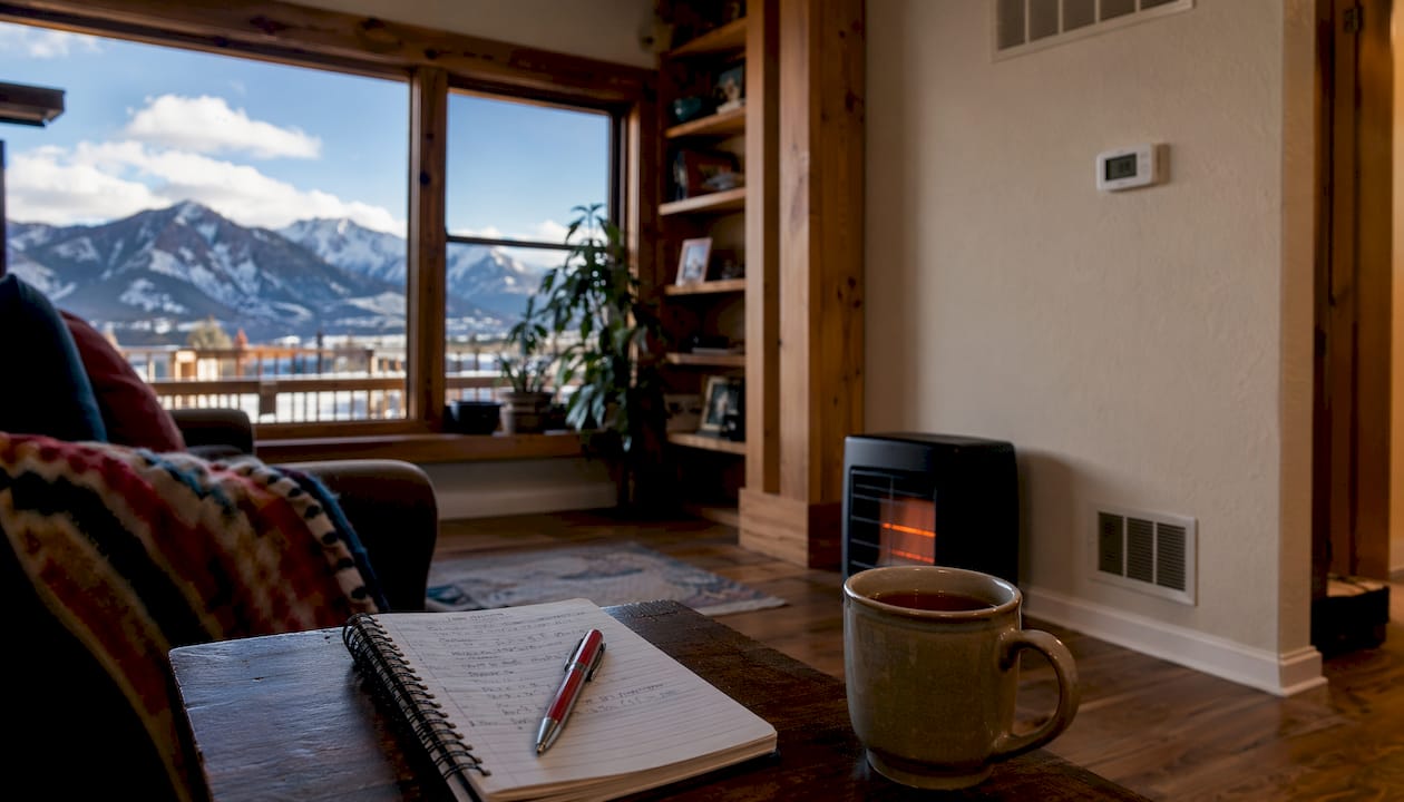 Thermostat and homeowner notes in Colorado home