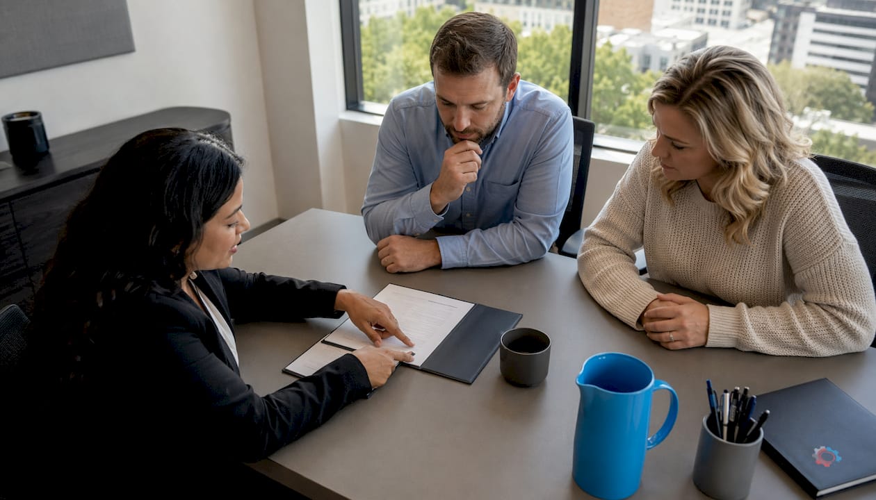Two professionals discussing HVAC financial plans