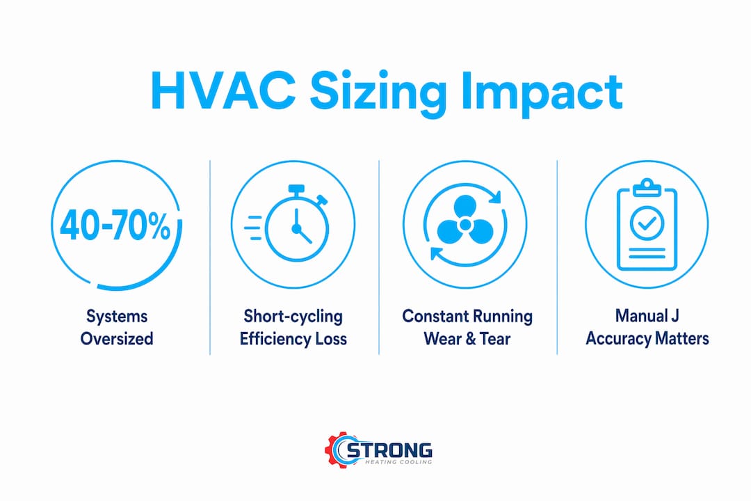 Infographic illustrating HVAC sizing impact statistics