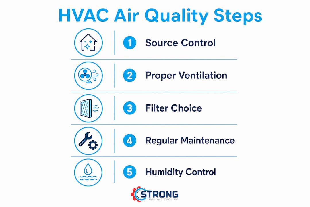Infographic showing key HVAC steps for improving home air quality