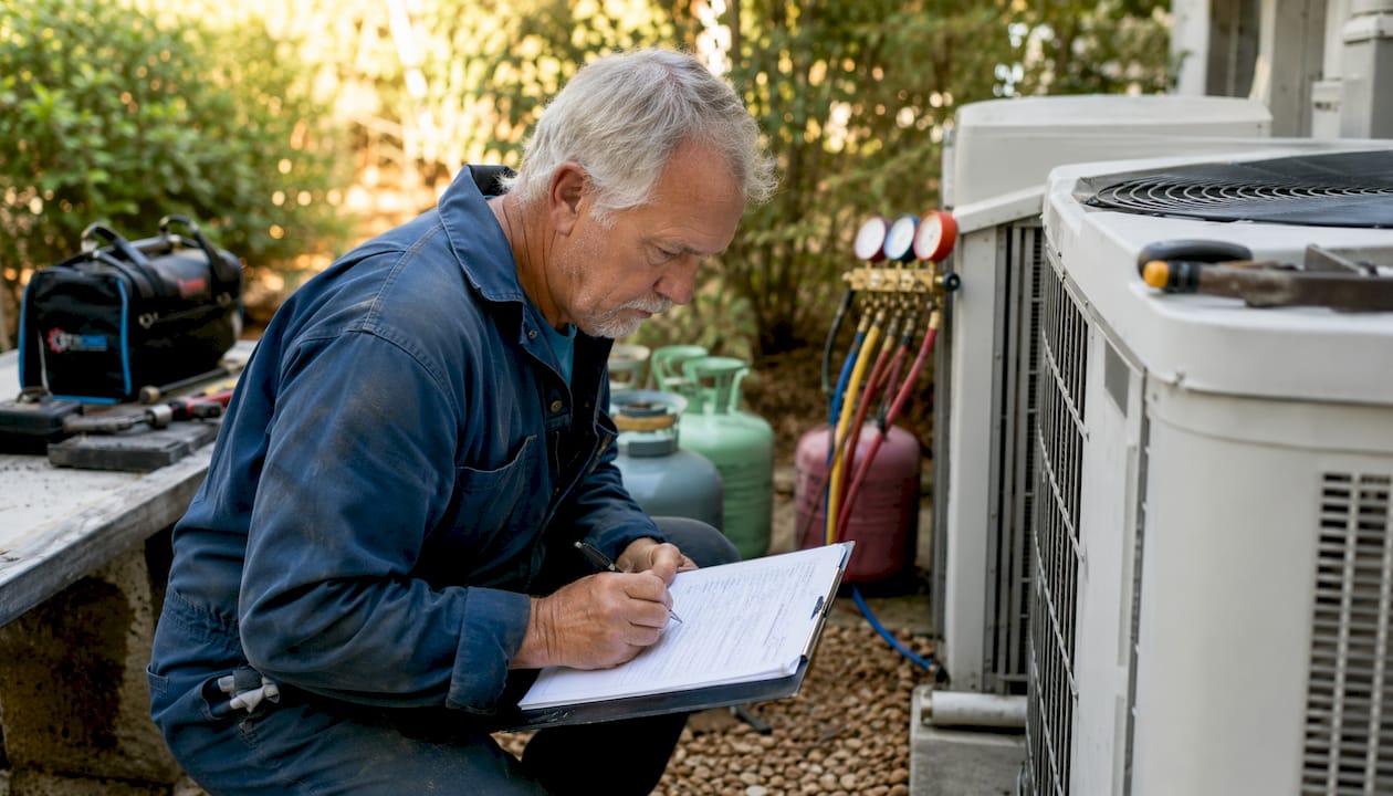 Technician inspecting refrigeration equipment