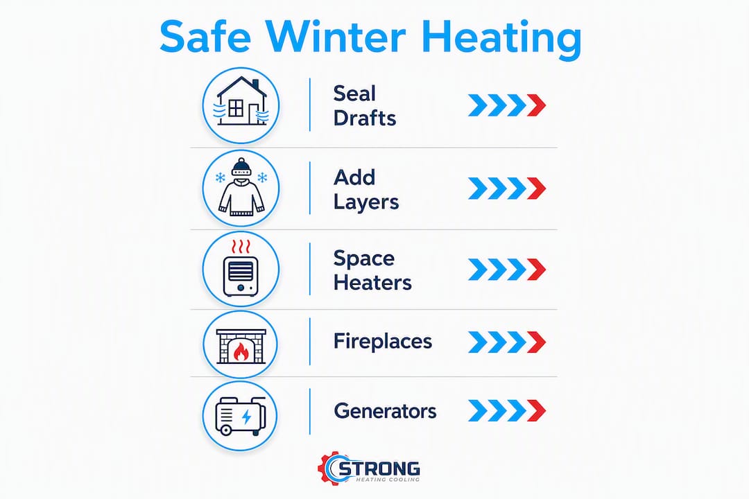 Infographic showing safe winter heating steps