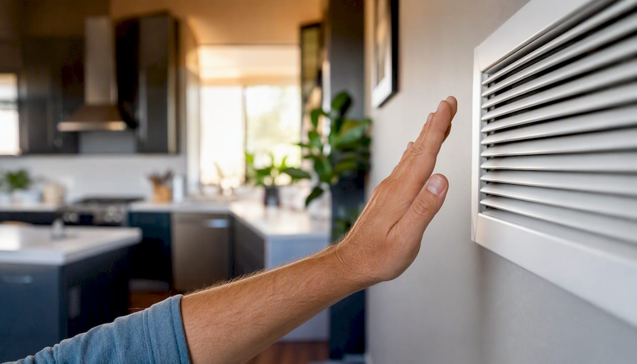 Hand feeling airflow near vent