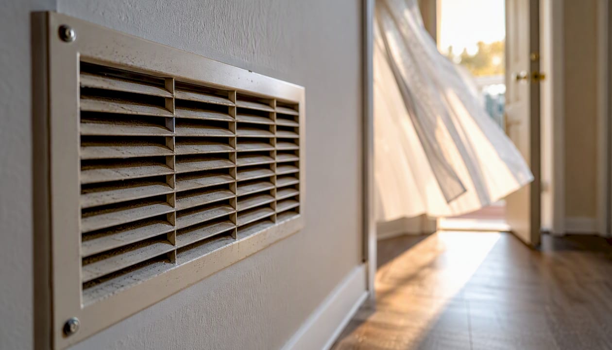 Close-up of air vent with active airflow