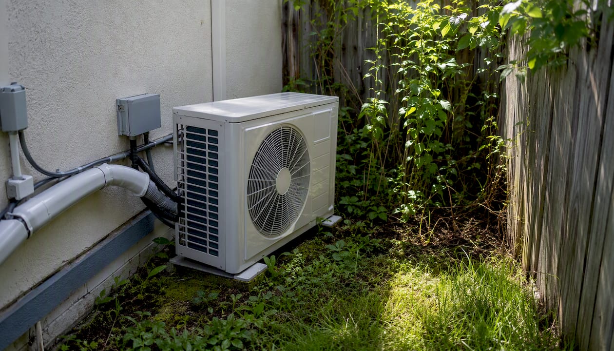 Cramped outdoor HVAC unit installation space