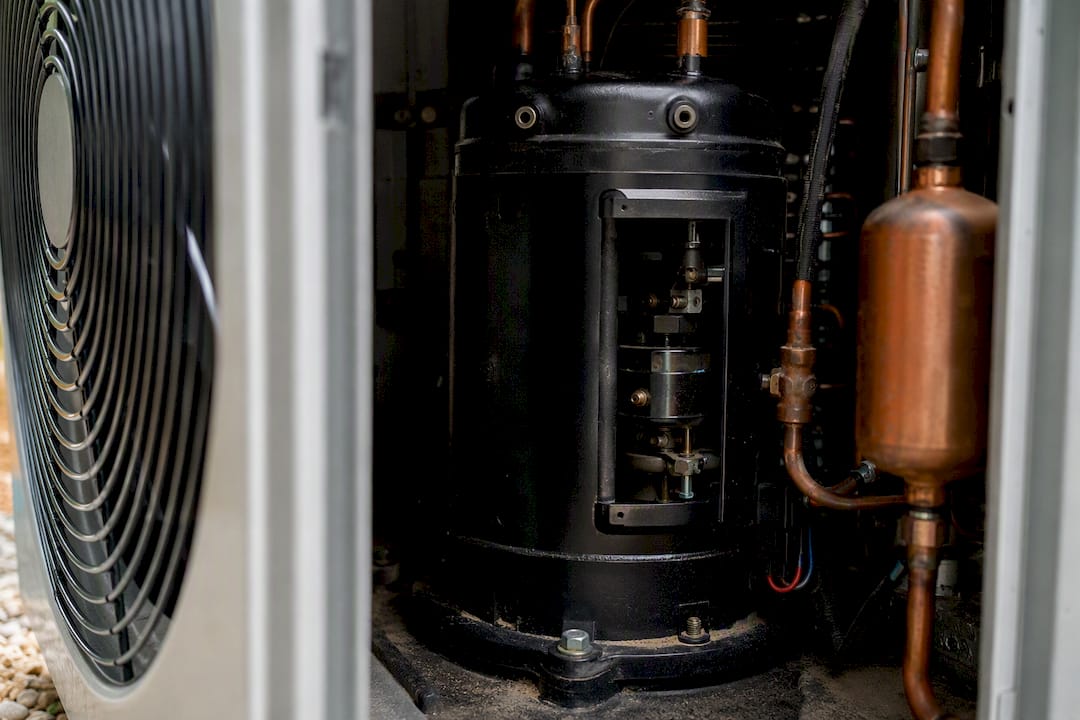 Close-up of variable-speed HVAC compressor unit