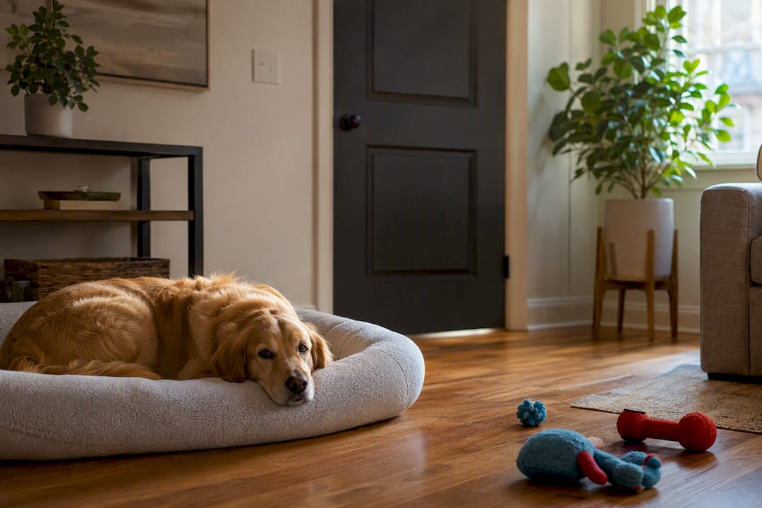 Dog secured in separate room during HVAC repair