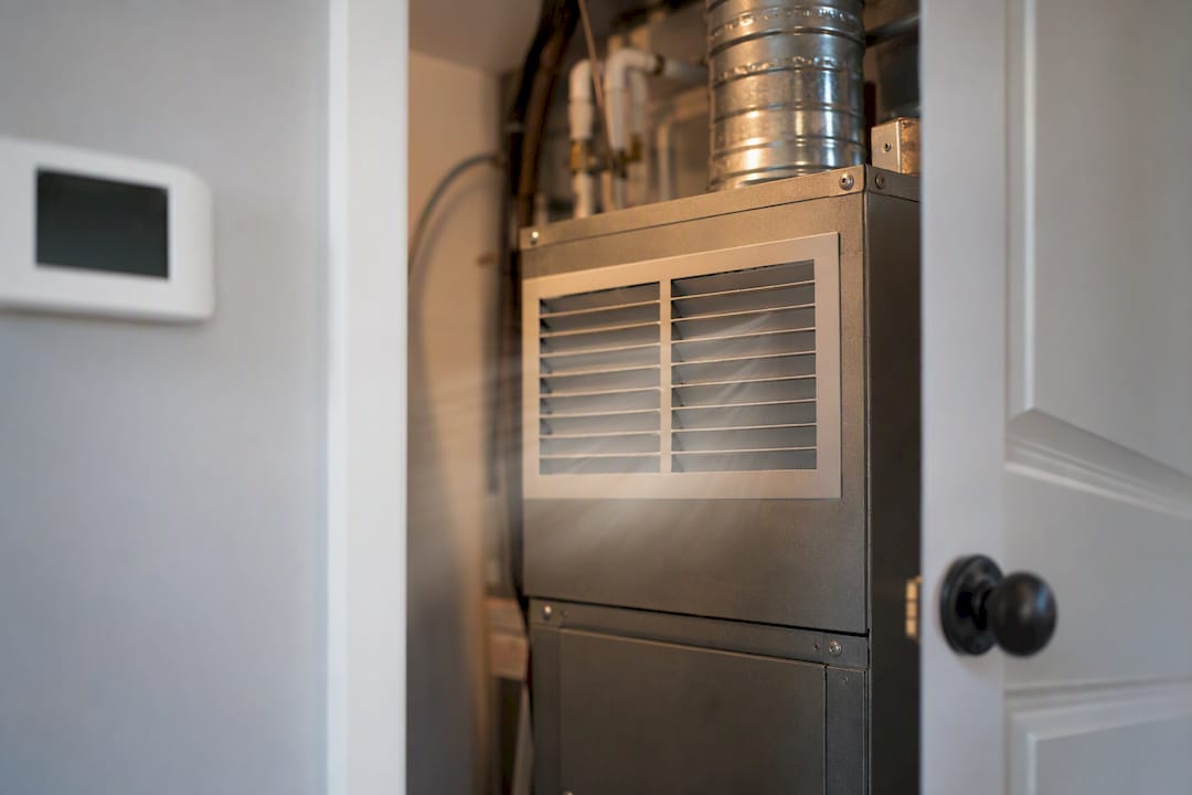 Indoor HVAC blower operating with steady airflow
