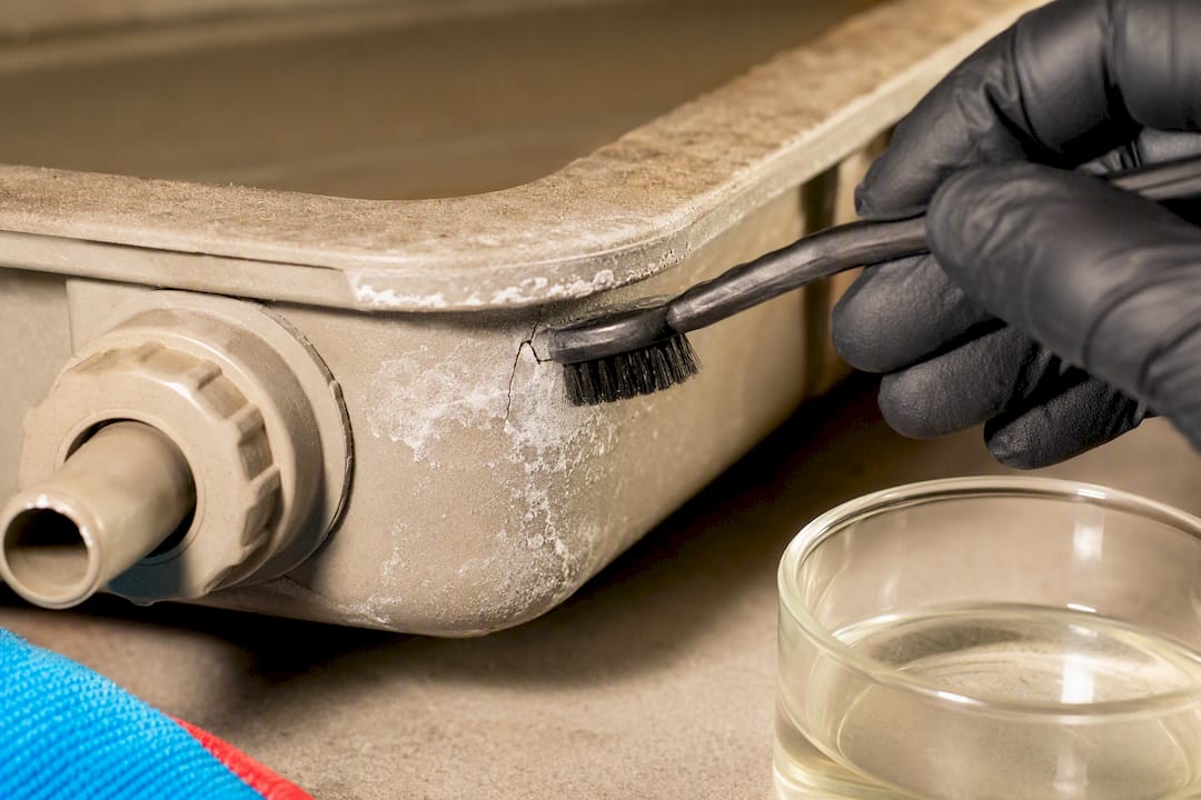 Mineral scale on cooler water pan