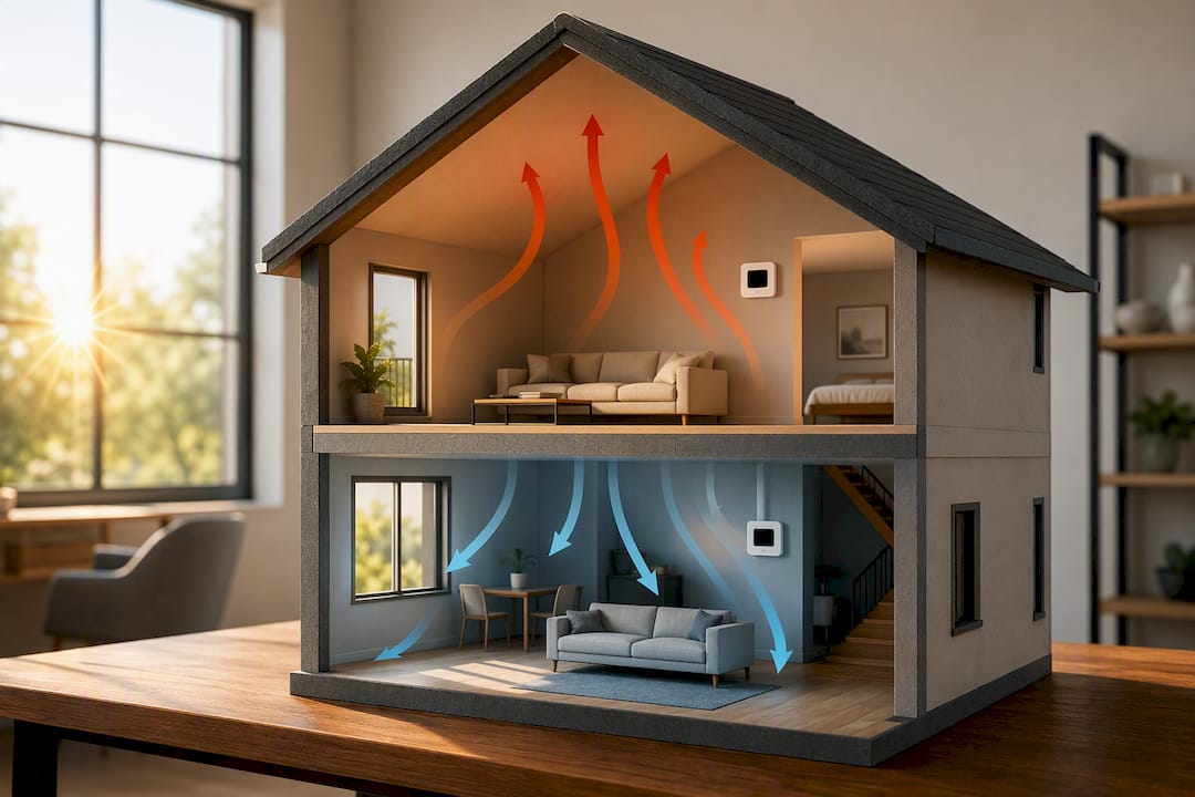 Two-story home showing separate temperature zones