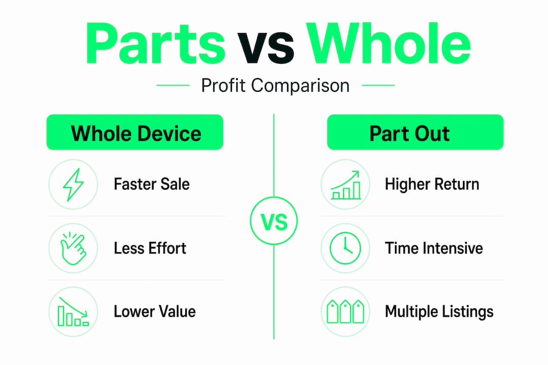 Infographic comparing part-out versus whole device resale