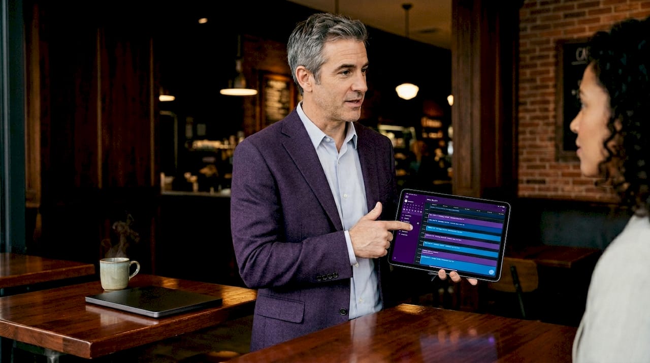 Man calmly setting work boundary with colleague
